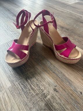 Nina Shoes Hot Pink Patent Espadrille Wedge Sandals